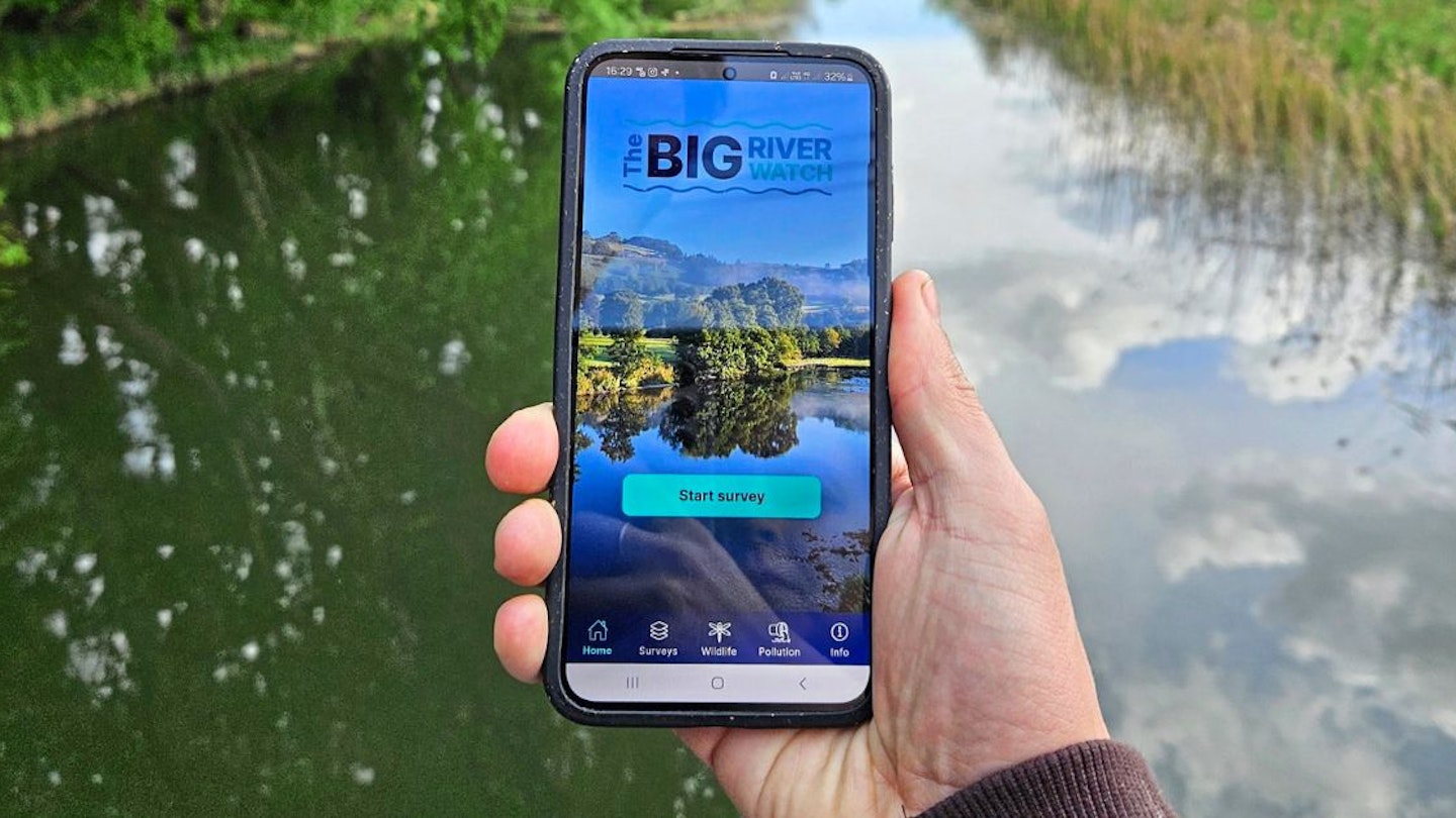 image of phone with the Big River Watch app on.