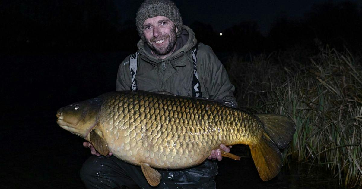 Angler cradling the UK's biggest common carp