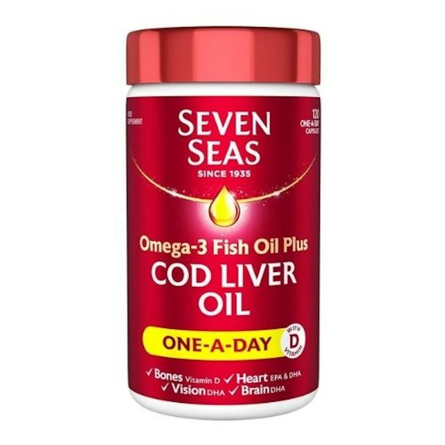 Seven Seas Omega-3 FISH Oil Plus Cod Liver Oil, 120 Capsules