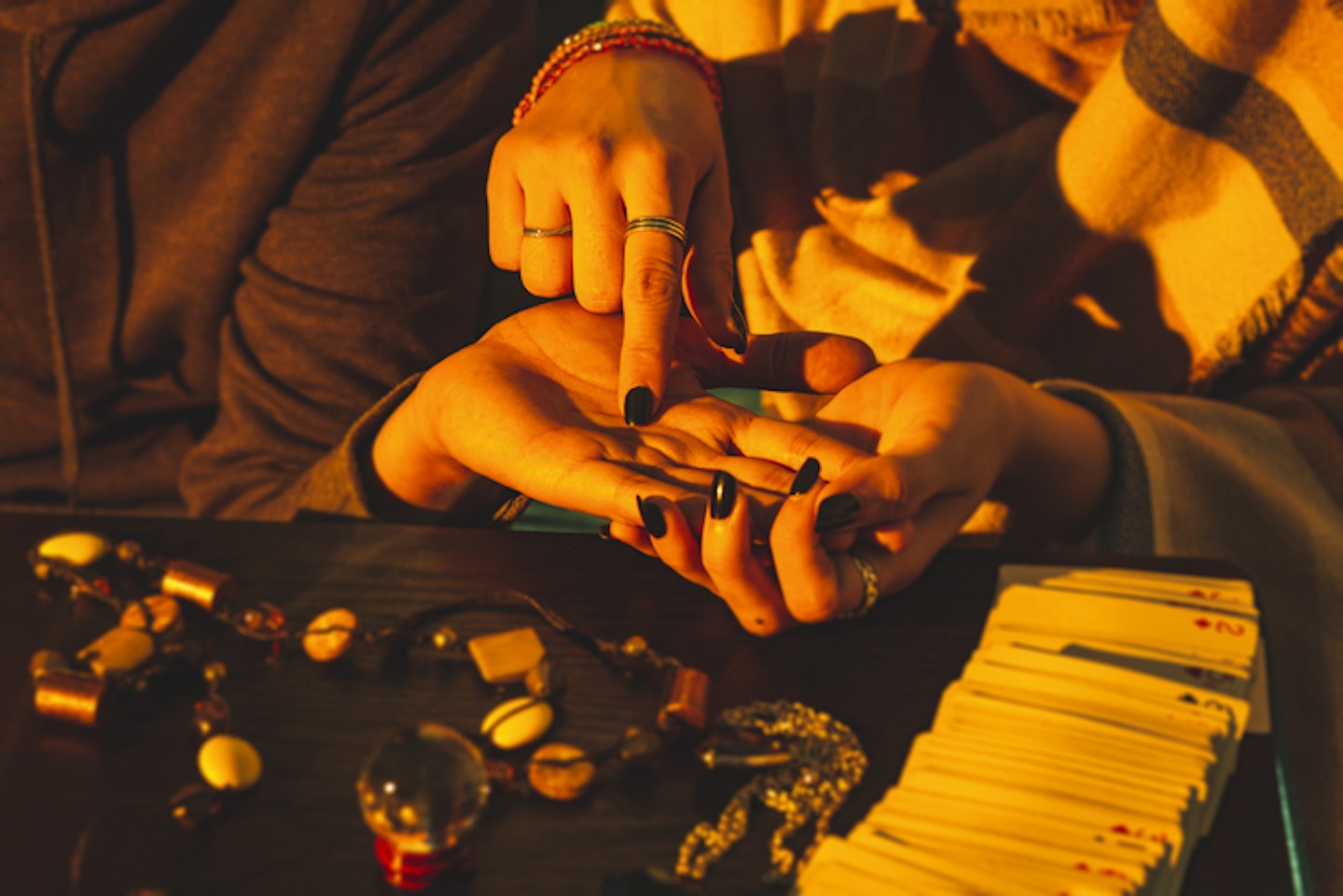 Palm Reading - Fortune And Future Teller - Palmistry Fortune Teller Reads Lines On Man Hand