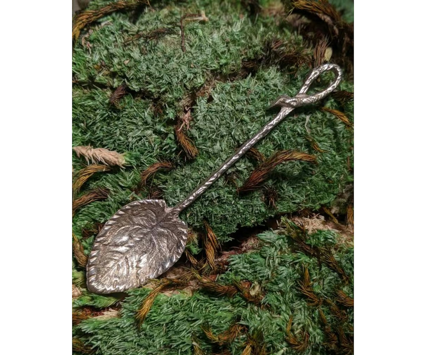 RARE Sacred Ritual Spoon Antique Silver Tone Leaf Motif Spoon for Witch's Altar