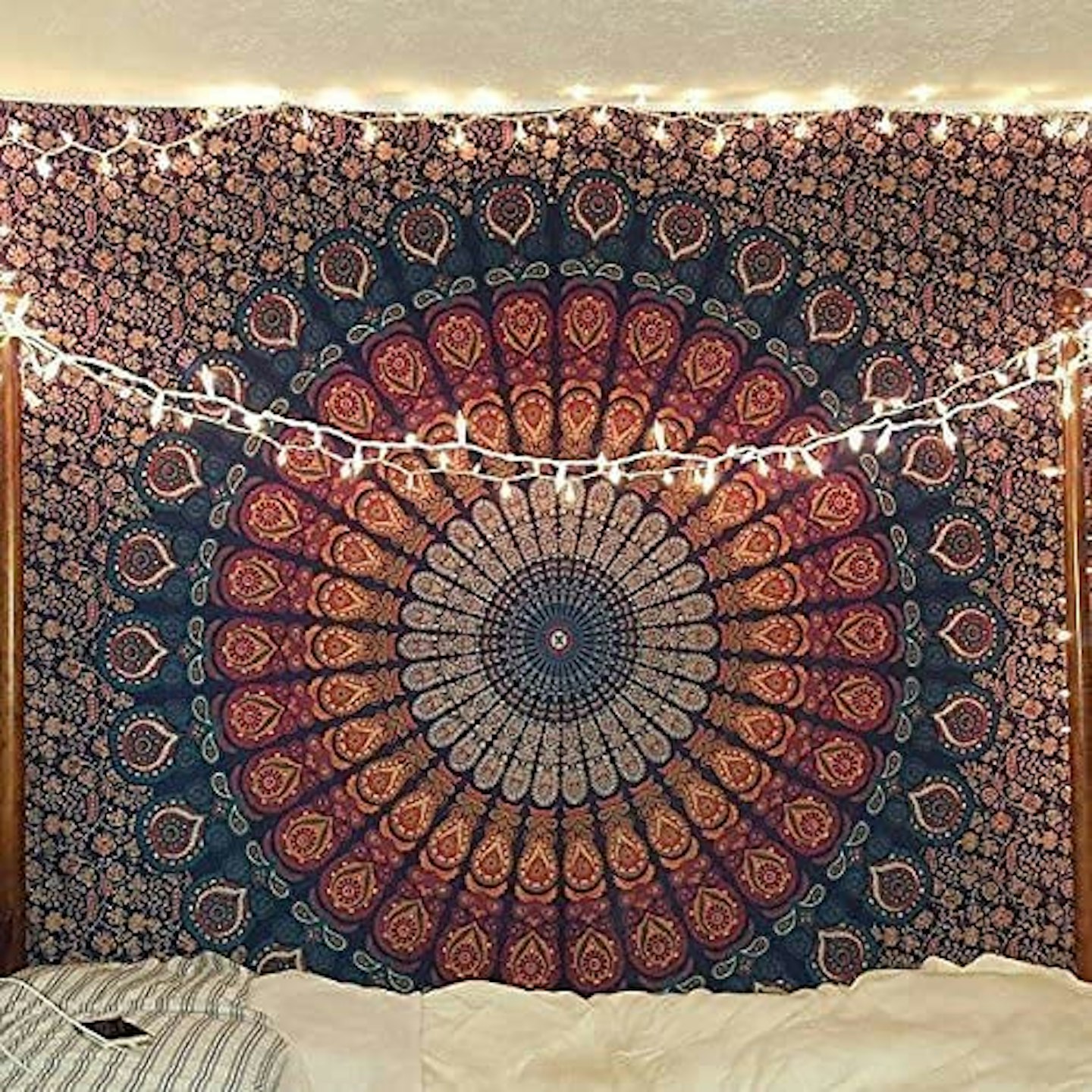 Bohemian Psychedelic Peacock Mandala Tapestry 