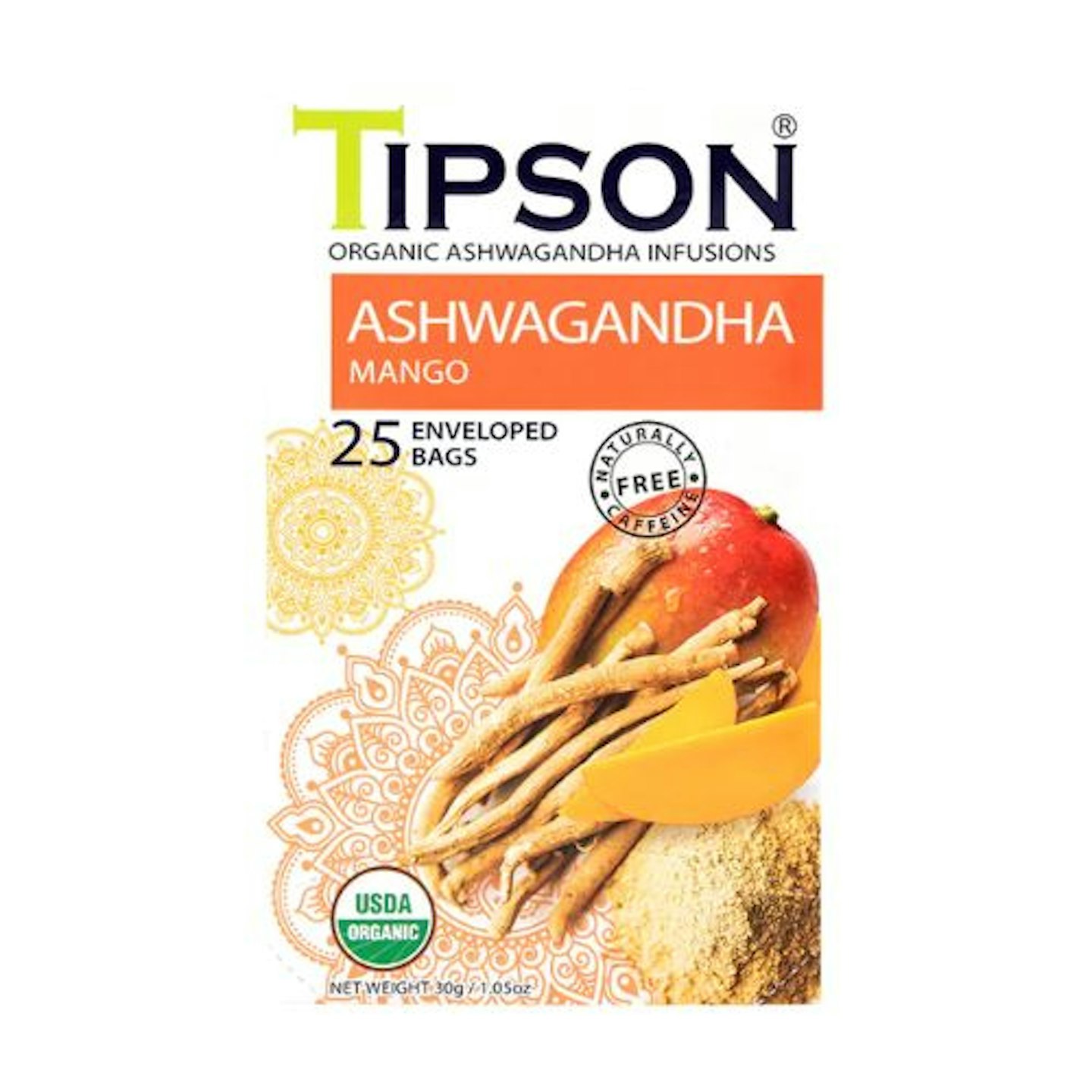Tipson Organic Infusion Ashwagandha Mango 25 Enveloped Tea Bags