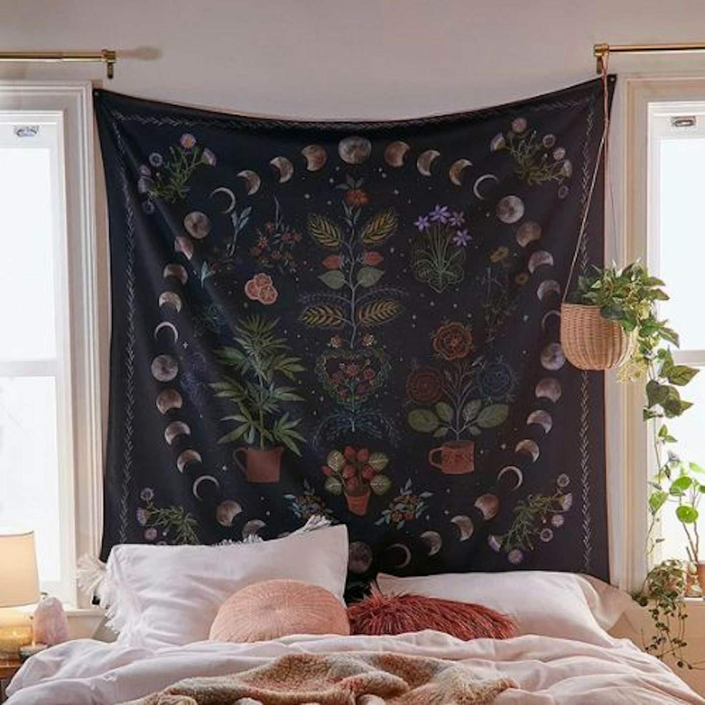 Moon Phase Plant Tapestry 
