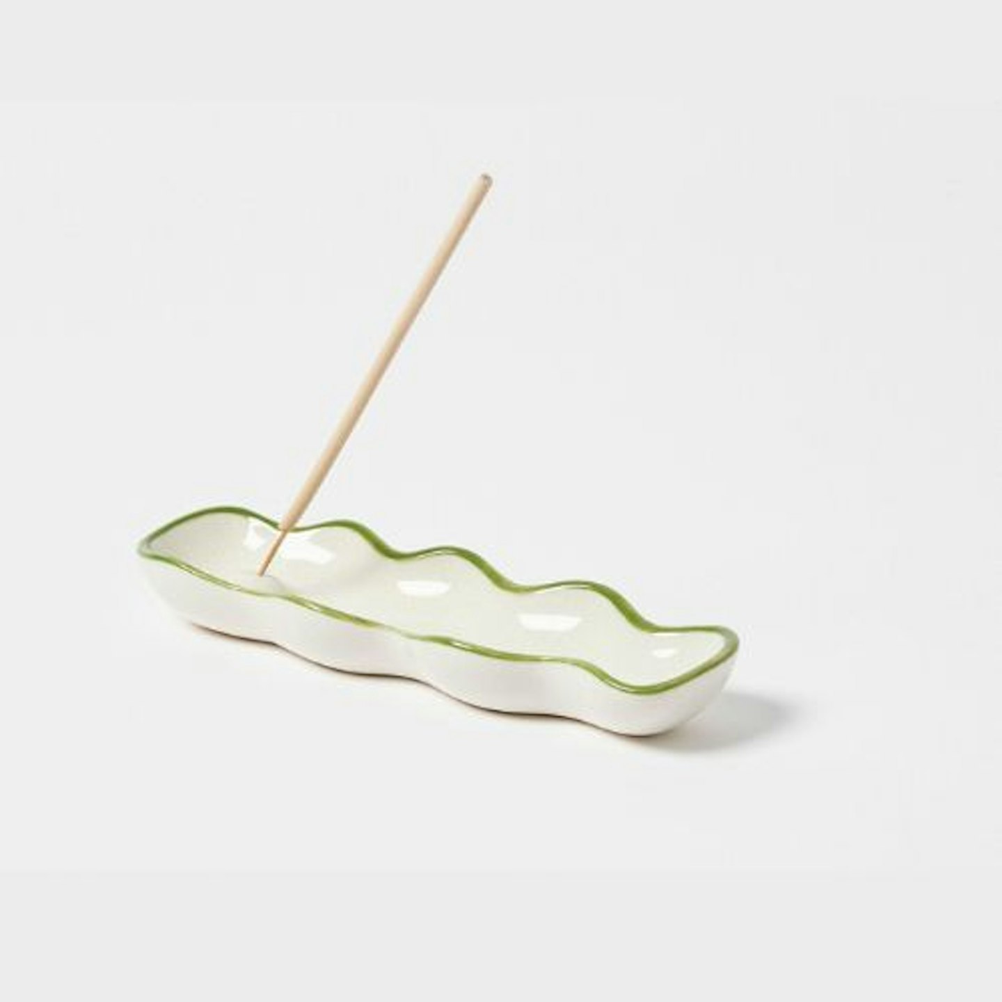 Celeste White & Green Wavy Edge Ceramic Incense Holder