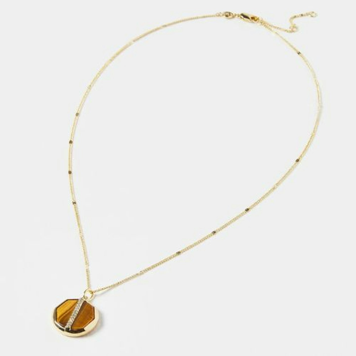 Kara Tiger Eye Stone & Cubic Zirconia Gold Plated Pendant Necklace