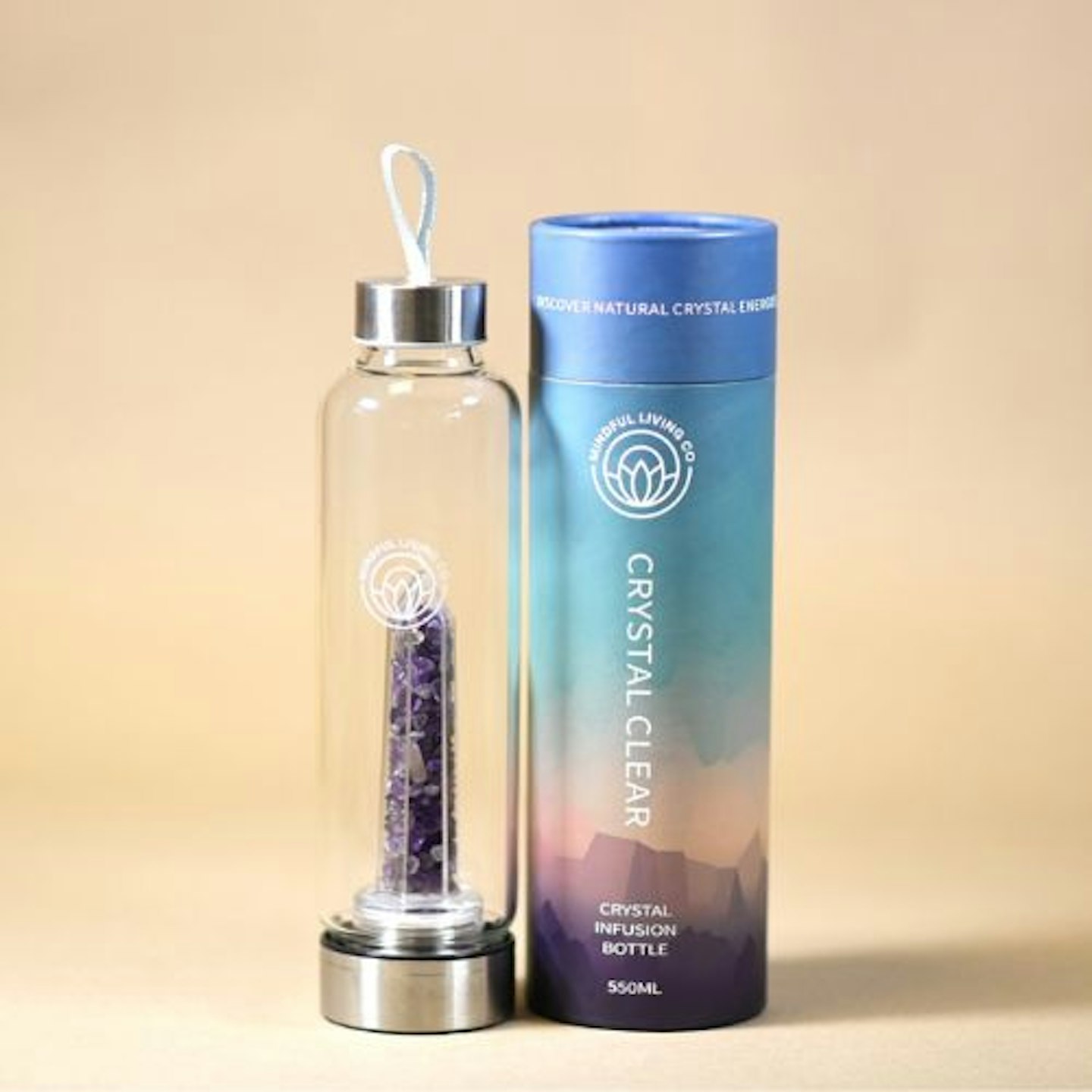 Natural Energy Crystal Healing Glass Water Bottle, 450ml