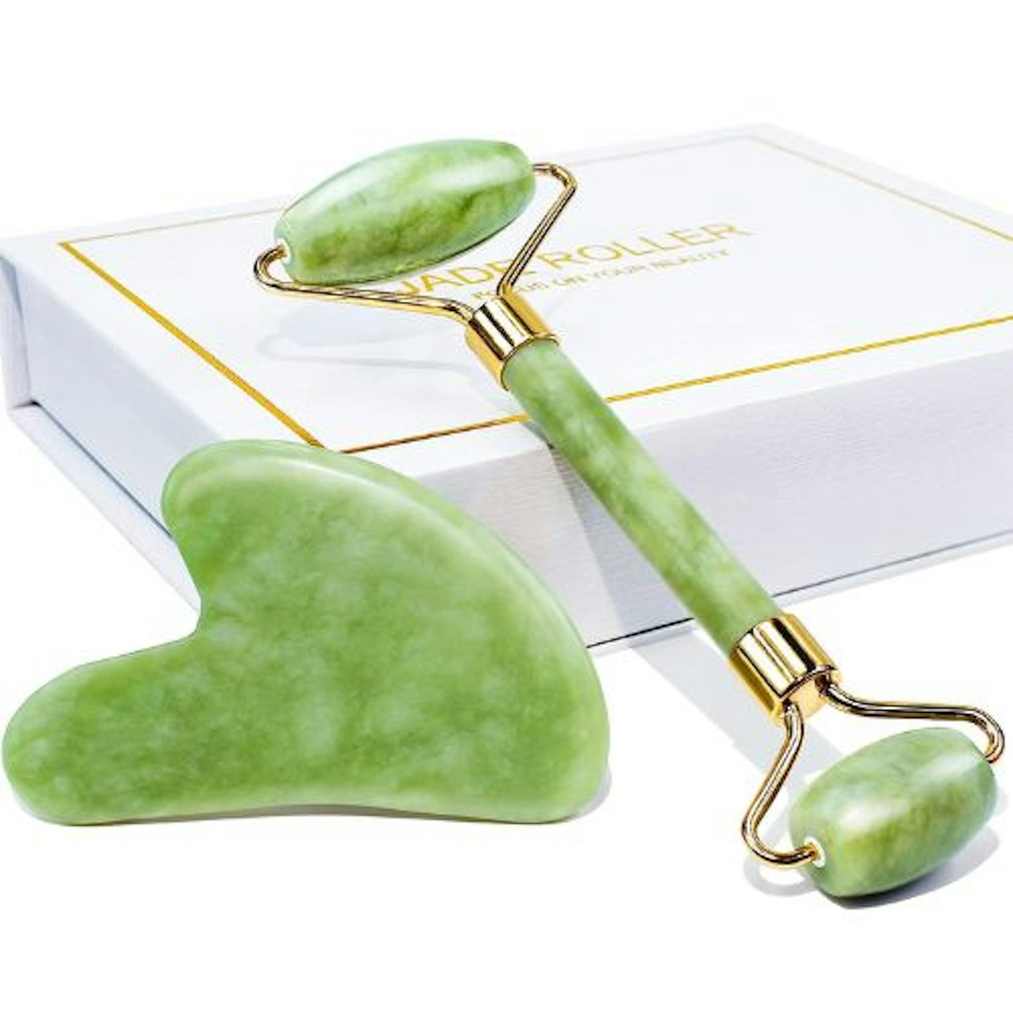 BAIMEI Jade Roller and Gua Sha Tool, Facial and Neck Massager,