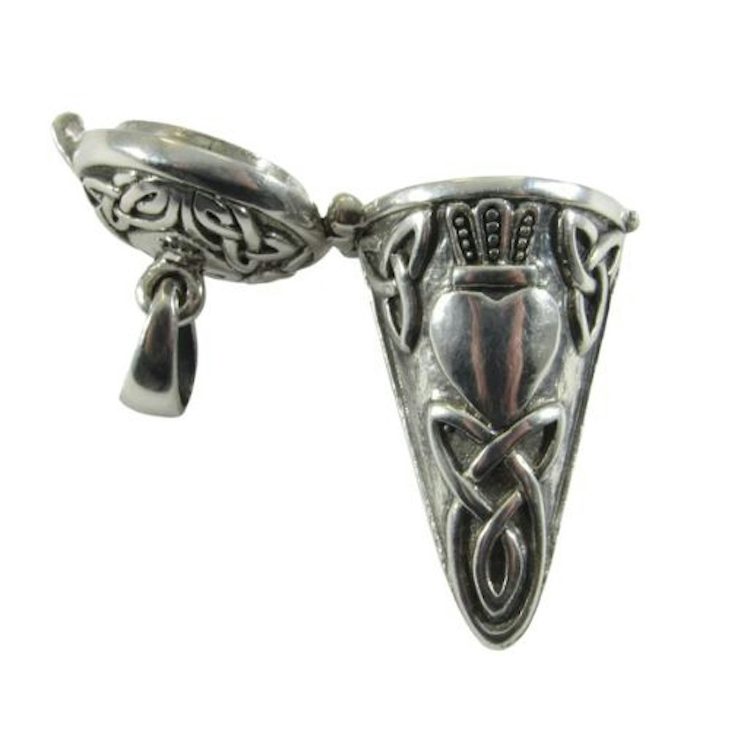 Solid 925 Sterling Silver Celtic Claddagh Pendulum with Lid, Handcrafted Magick Pendant for Spells & Potions