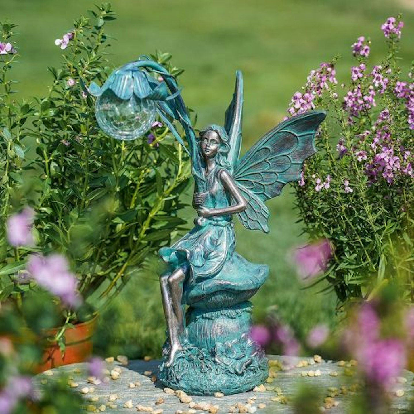 Large Bronze Fairy Garden Statue with Solar Lights