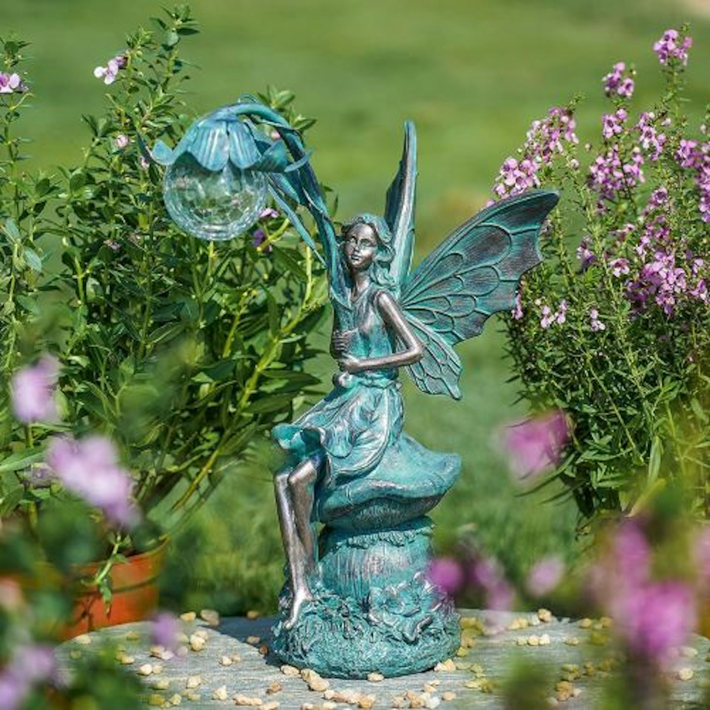 Large Bronze Fairy Garden Statue with Solar Lights