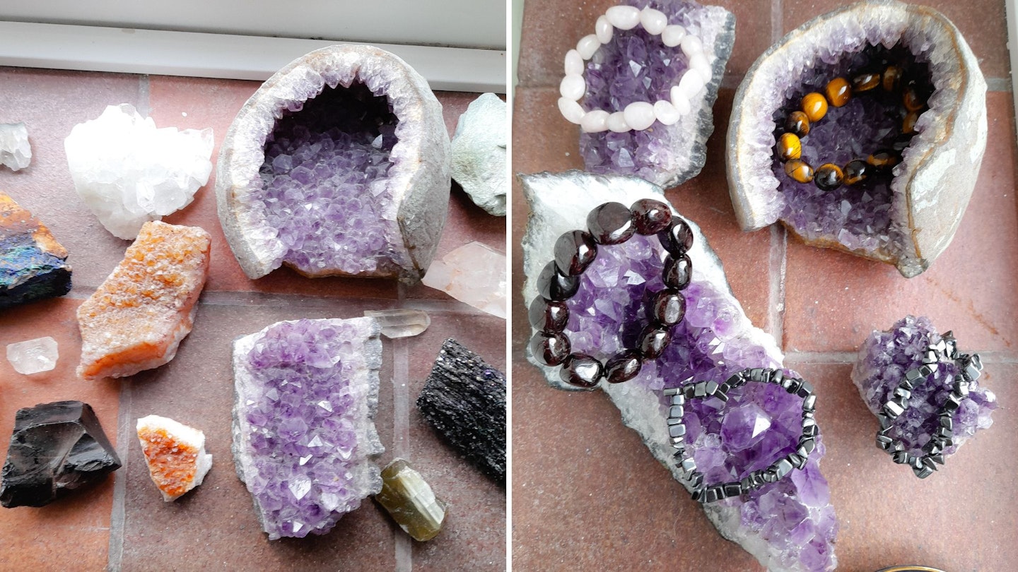 Before and after, cleansing crystals