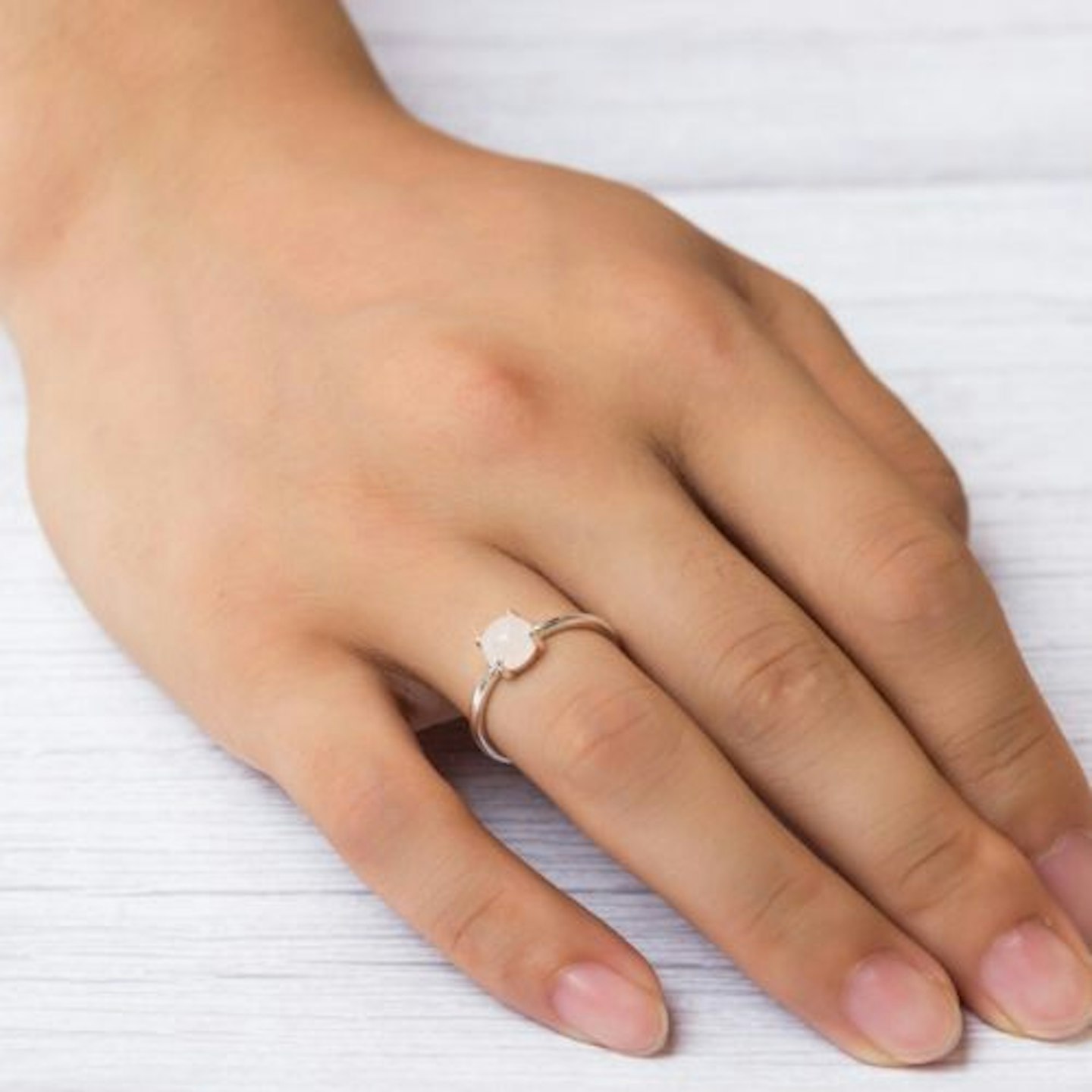 Silver Plated Rose Quartz Adjustable Ring
