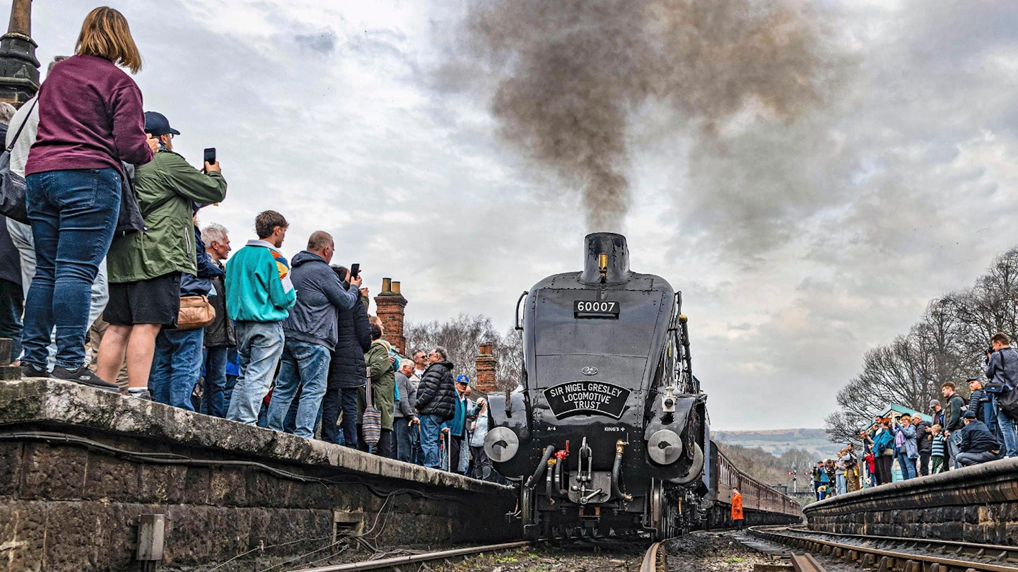 ‘A4’ No. 60007 Sir Nigel Gresley attracts plenty of attention as it prepares to depart Grosmont on March 22, during its recent spell on the North Yorkshire Moors Railway.