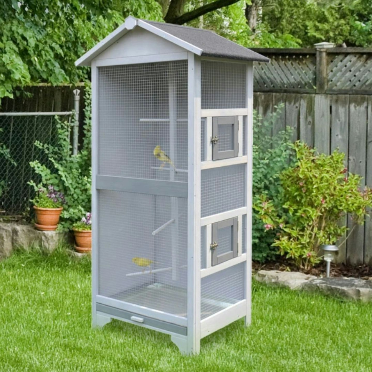 PawHut Wooden Outdoor Bird Cage Large Play House