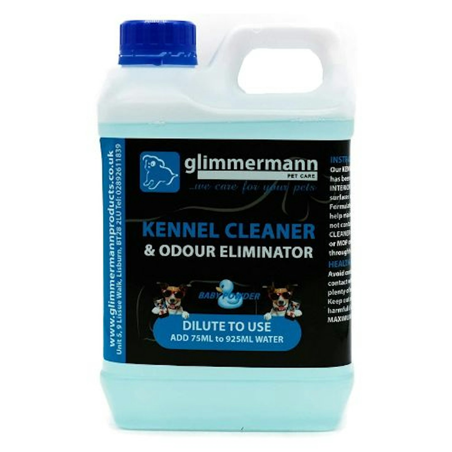 Glimmermann Products Kennel Cleaner and Odour Eliminator Pet Disinfectant Urine Deodoriser Baby Powder 1.8L