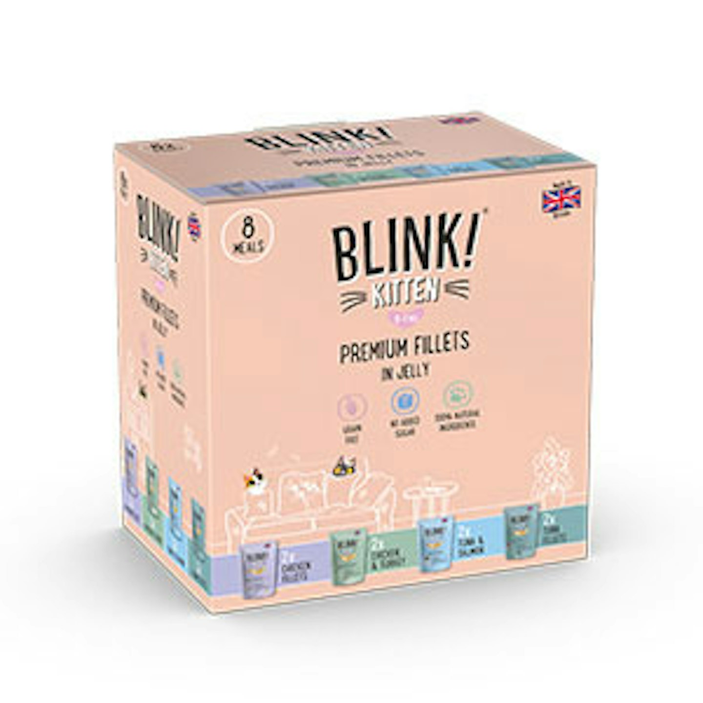 Blink! Wet Kitten Food Chicken and Fish Premium Fillets in Jelly Pouches 8x85g