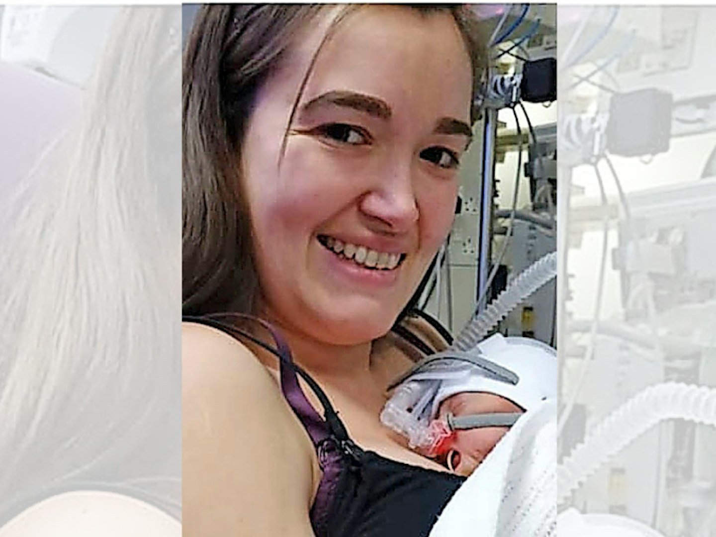 Woman in hospital holding newborn baby