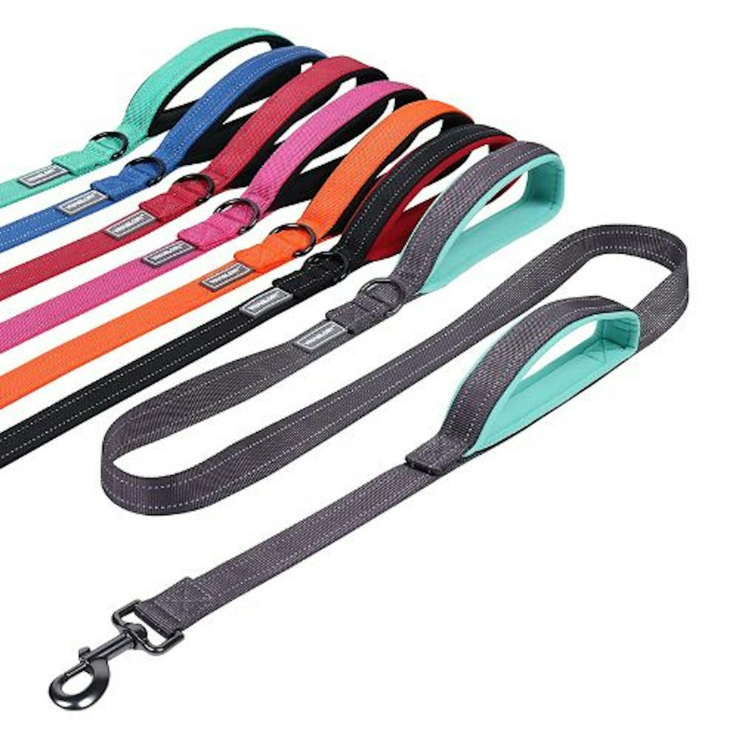 HugglePets Padded Nylon Dog Lead With Comfort Handle – Multiple Colors (Black, Red, Purple, Blue, Pink, Orange) – S To XL