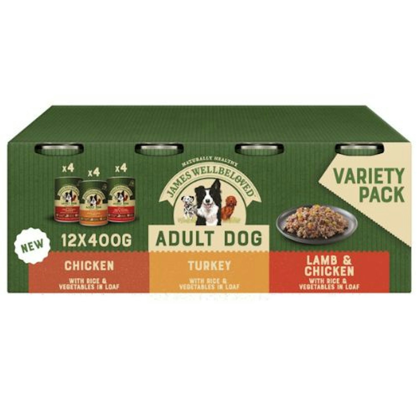 James Wellbeloved Wet Adult Dog Food Turkey Lamb and Chicken Loaf 12x400g Tins