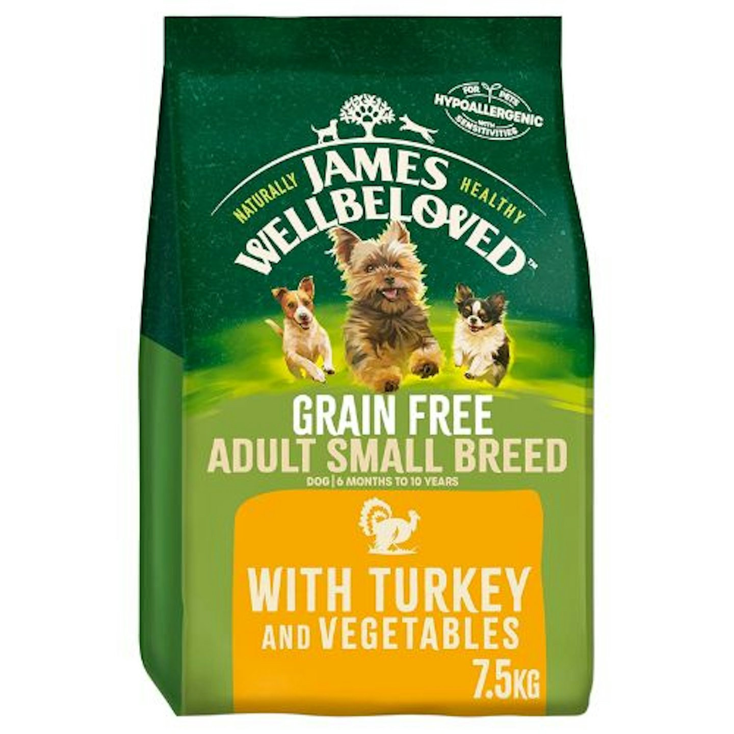 James Wellbeloved Grain Free Adult Small Breed Turkey and Vegetables 7.5 kg Bag, Hypoallergenic Dry Dog Food