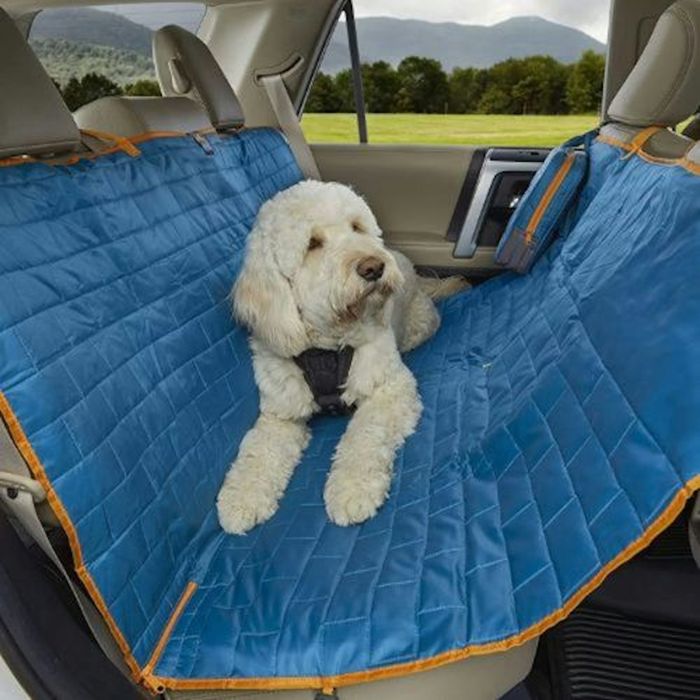 Kurgo Loft Hammock, Dog Car Seat Protector, Water- and Stain-Resistant, Secure Fit, Reversible, Blue/Grey