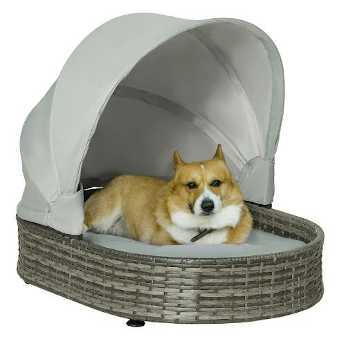 PawHut Wicker Covered Dog Bed with Canopy