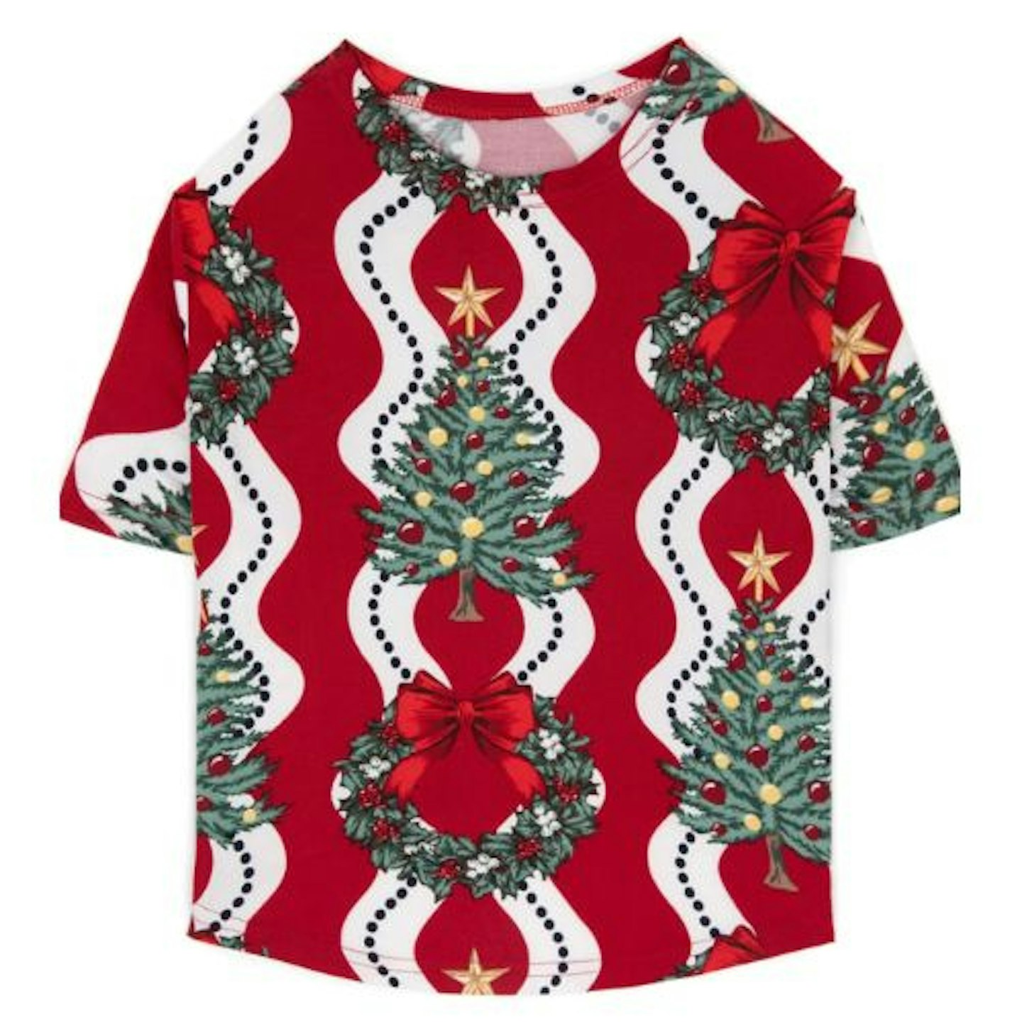 Christmas Tree & Wreath Stripe Print Dog Pyjamas