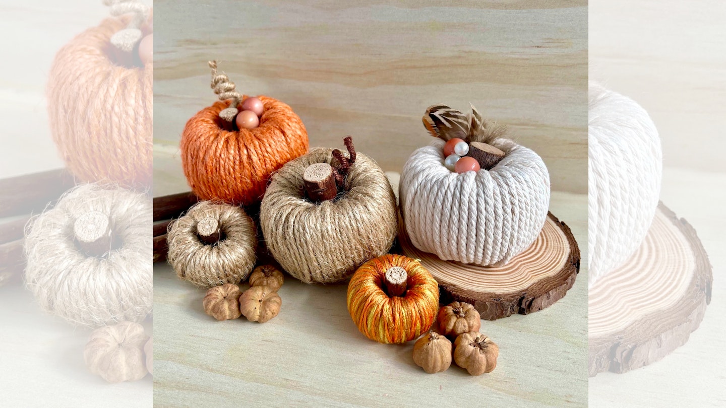 DIY pumpkin centre-pieces displayed on a table