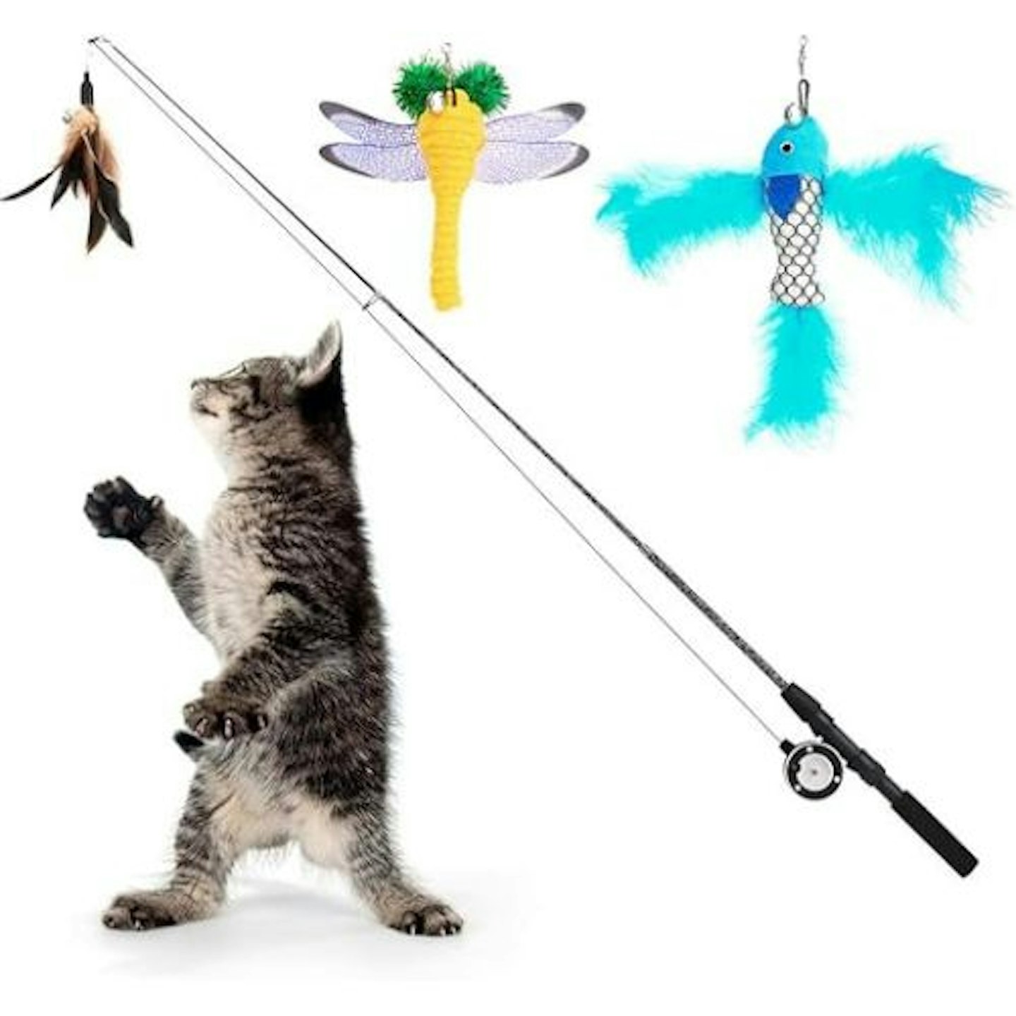  Pawaboo Cat Feather Toys, 4 Pack Interactive Cat feather Teaser Wan