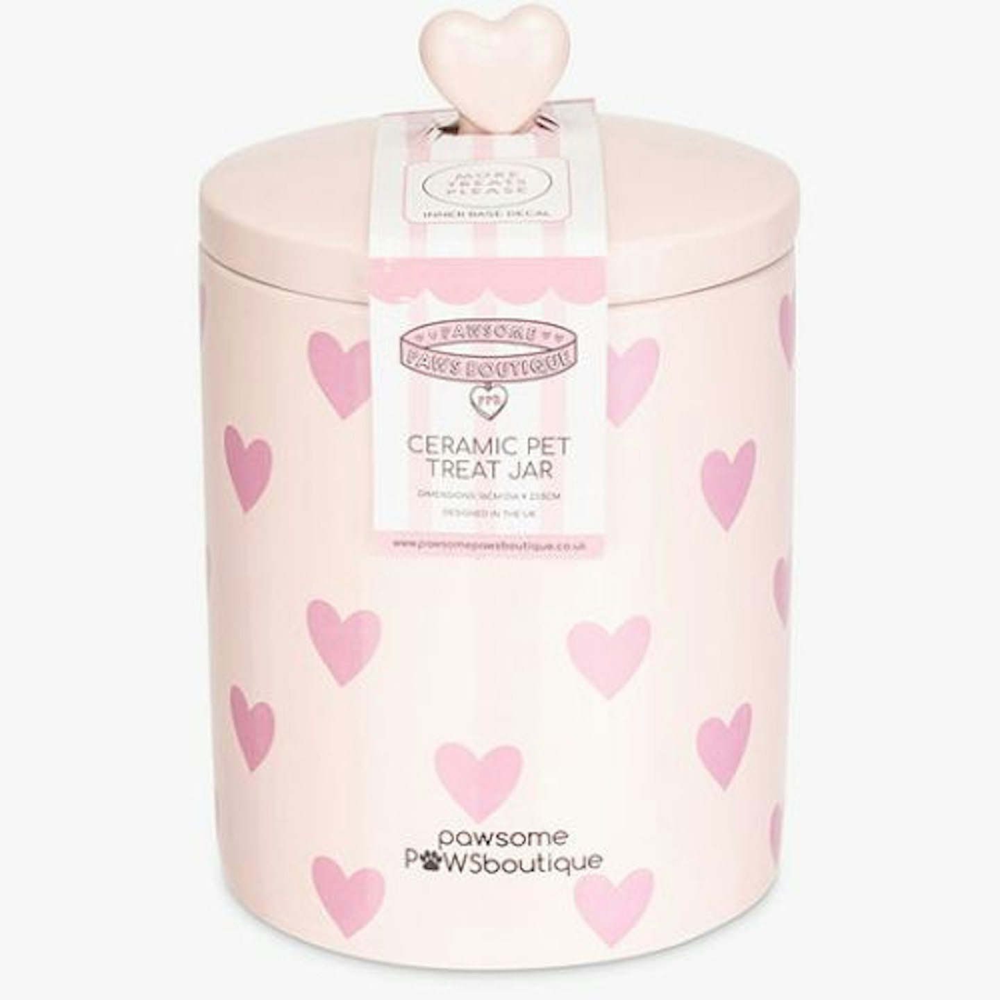 Pawsome Paws Boutique Hearts Stoneware Pet Treat Jar