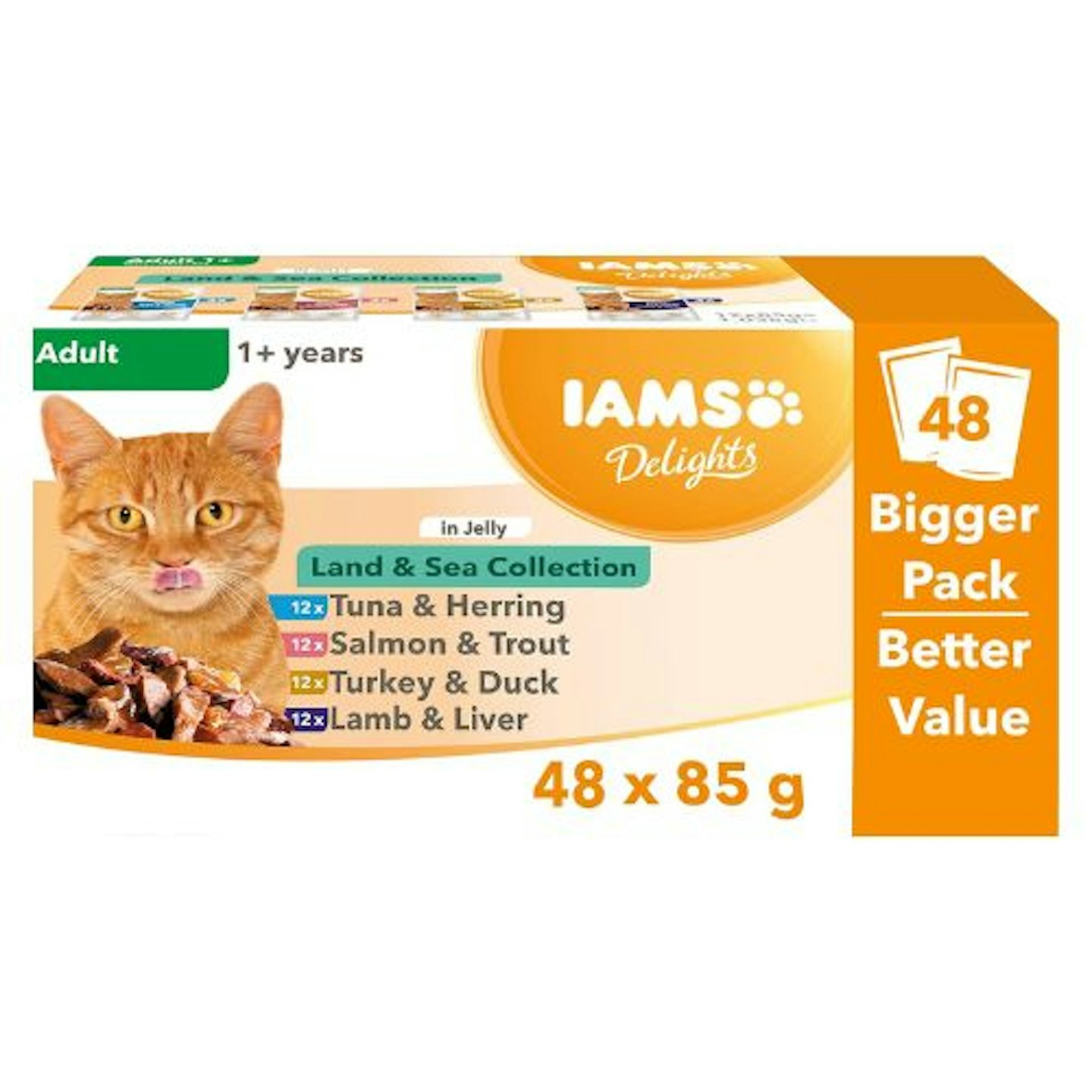 Iams Delights Complete Wet Cat Food, Meat and Fish Variety in Jelly 48 x 85g