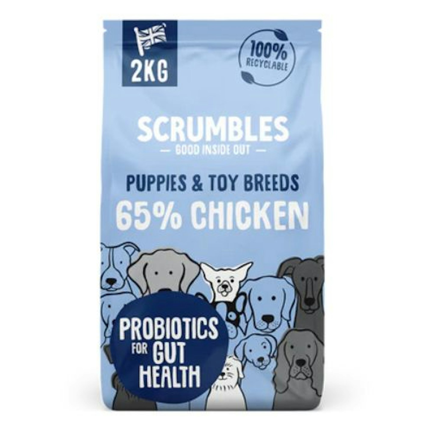 Scrumbles Natural Dog Dry Food with Fresh Chicken, for Puppies and Adult Toy Breeds 2kg