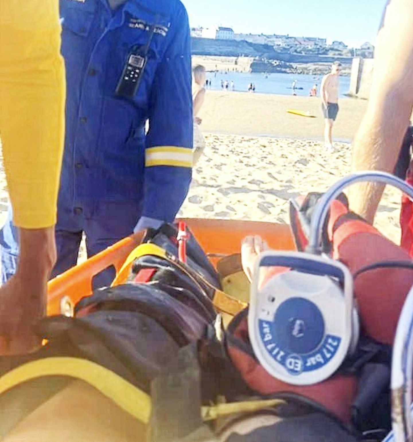 leg snapped in half after jumping off pier