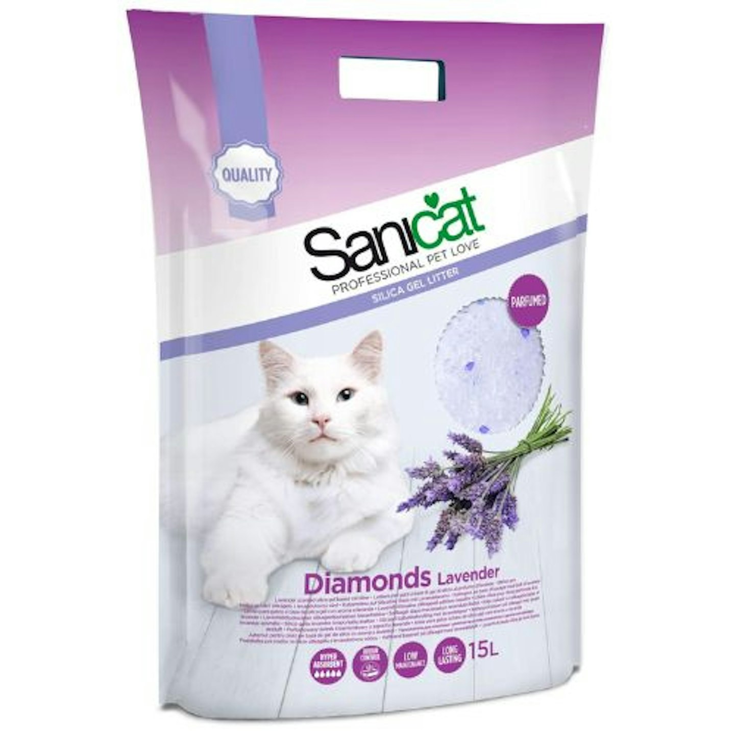 Sanicat Diamonds Lavender Scent Silica Gel Granule Non Clumping Cat Litter 15L