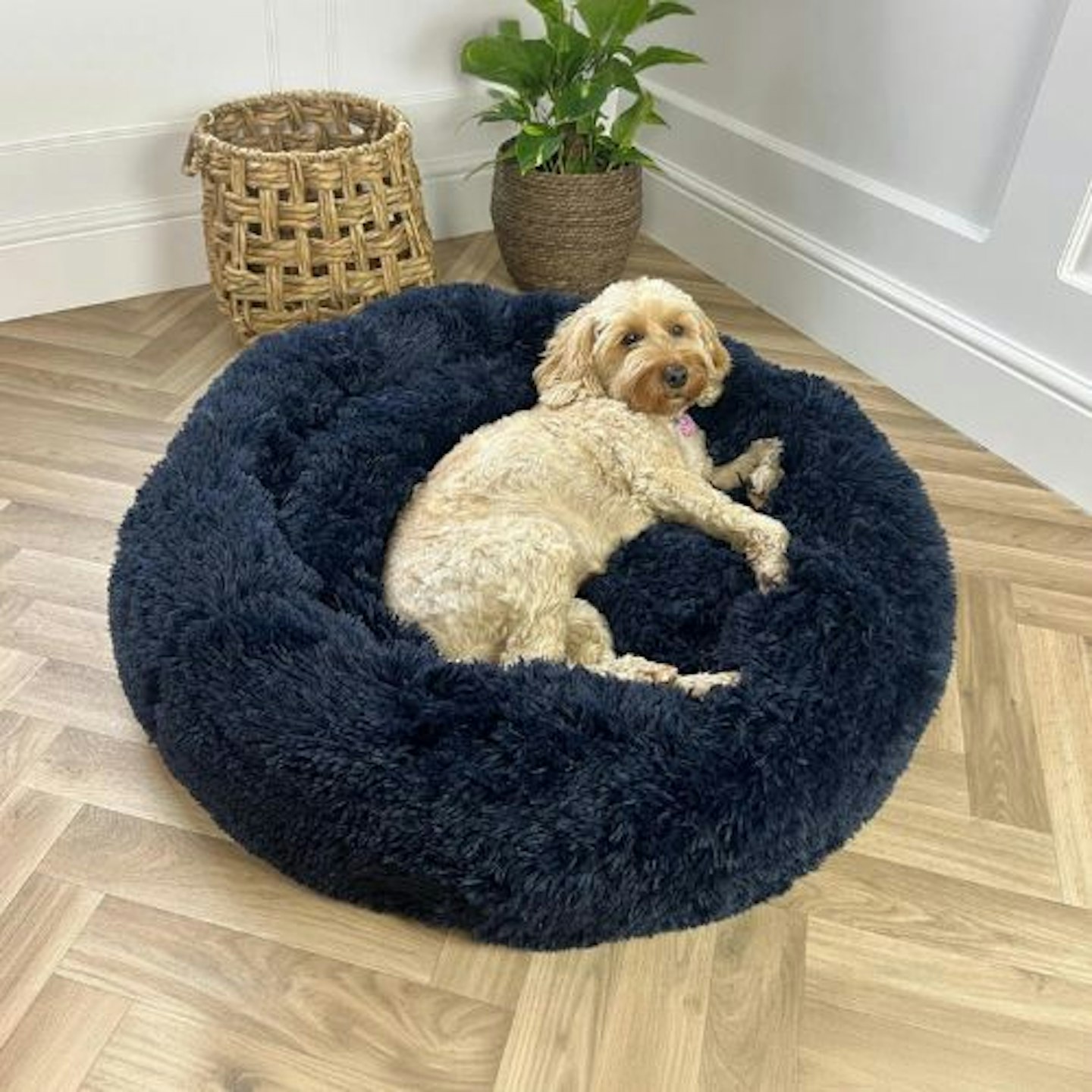 Navy Blue ECO Donut Shaped Fluffy Dog Bed