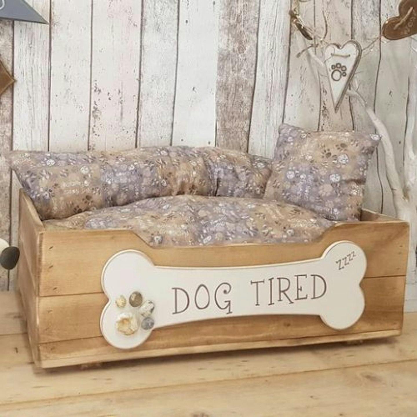 Hand-crafted wooden dog bed