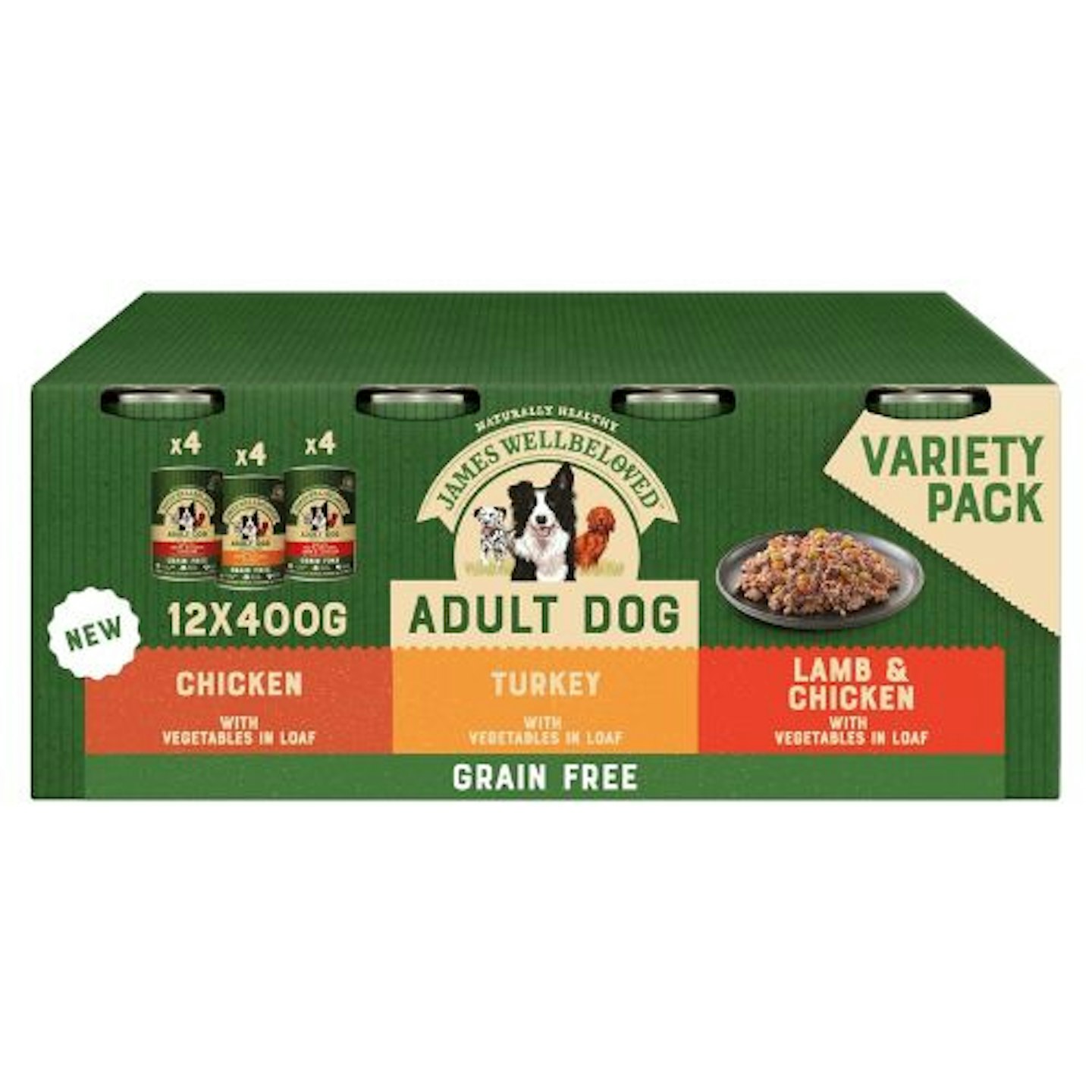 James Wellbeloved Adult Grain Free Turkey, Lamb and Chicken in Loaf 12 Cans, Hypoallergenic Wet Dog Food, Pack of 1 (12 x 400 g)