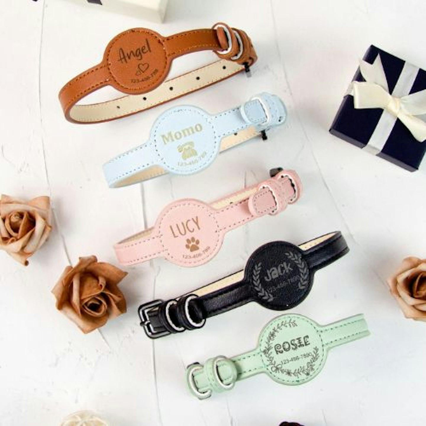 AmberElan Personalised Leather Anti-Lost AirTag Dog Collar