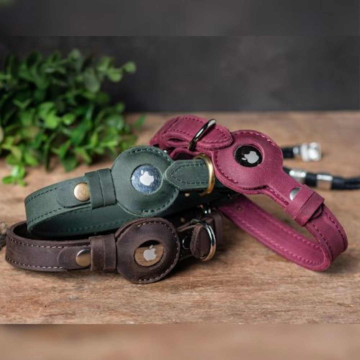 GrandiUa Personalised Leather Dog Collar with AirTag Holder