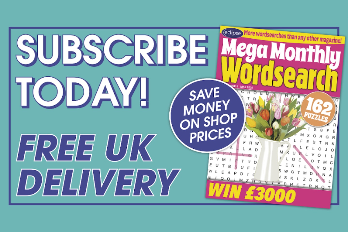 Subscribe to Mega Monthly Wordsearch and get 3 issues for £5