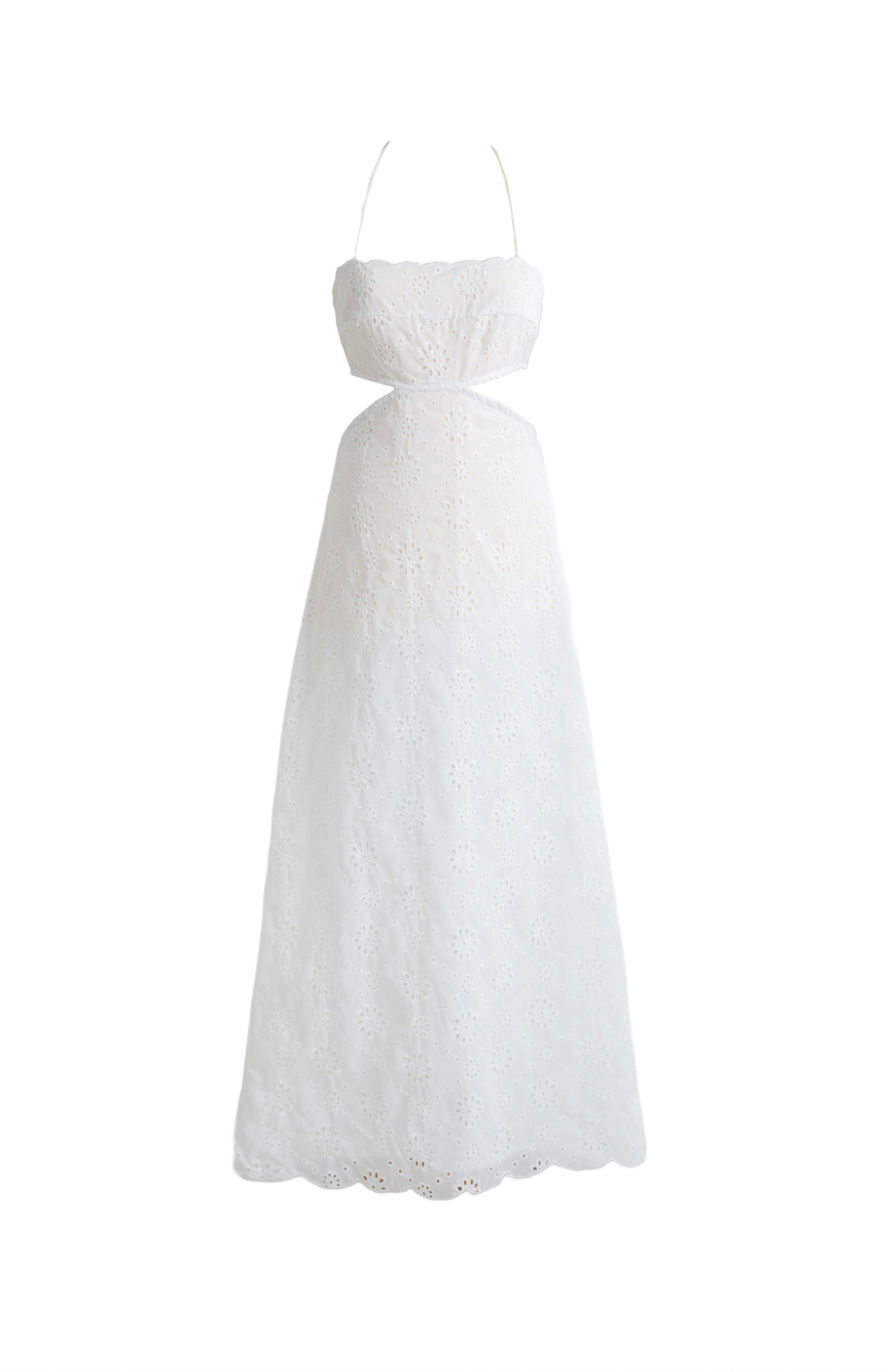 White Embroidered Cut-Out Midi Dress