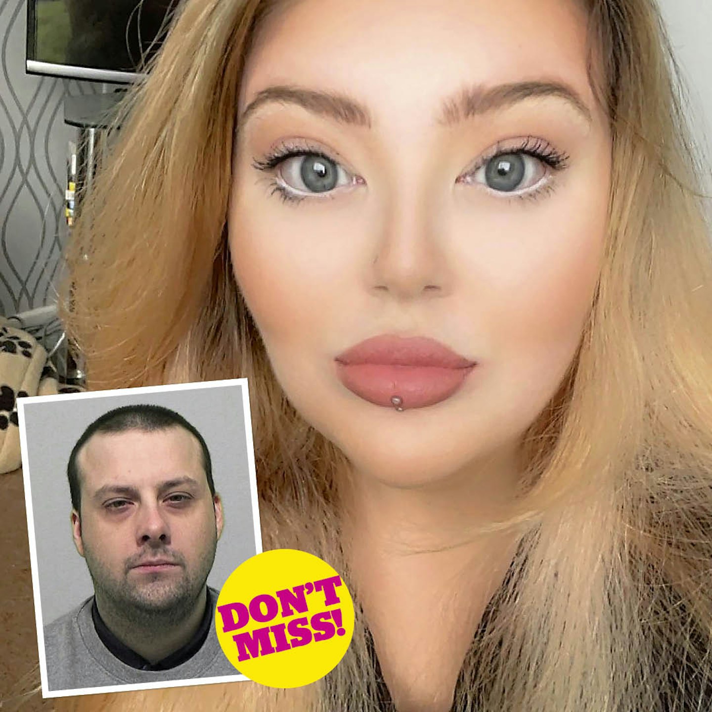 Sophie-Beth pictured now, inset Scott Kinsey’s mugshot