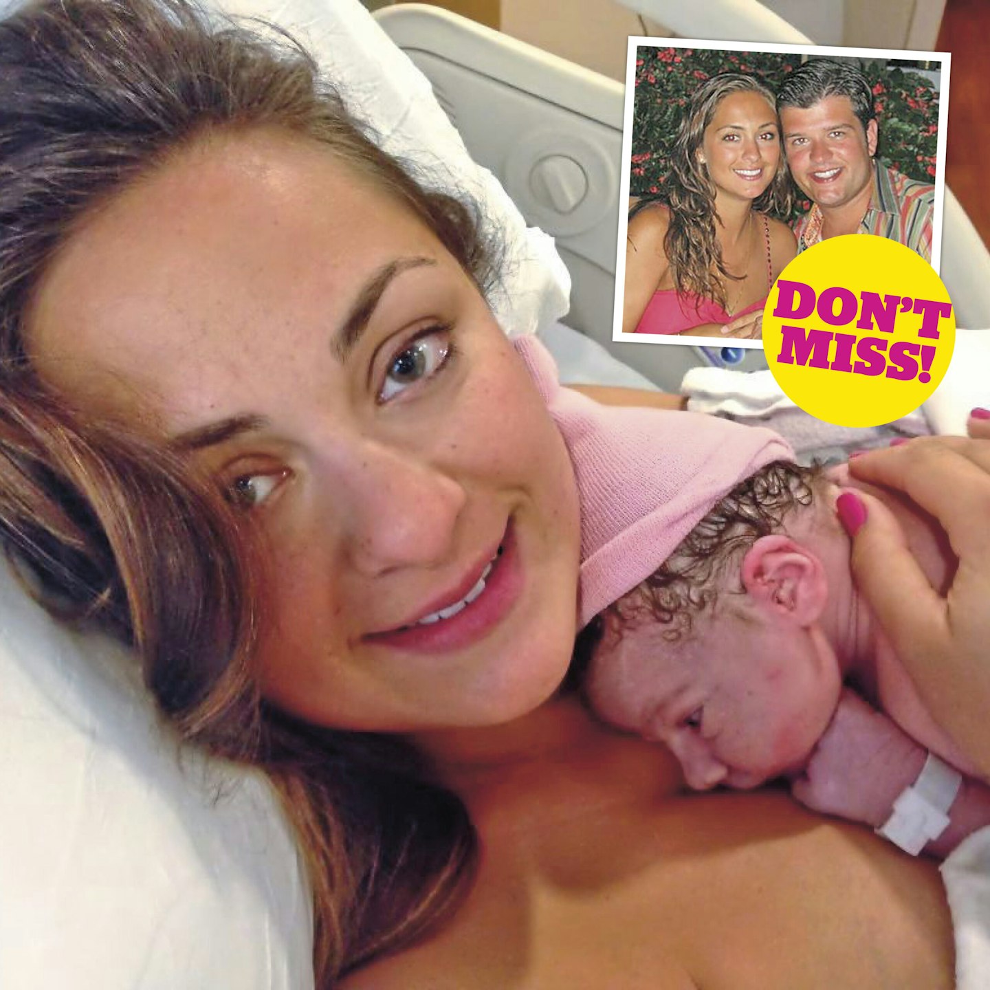 Alexis with her baby Adriana, inset Alexis and her husband Steven