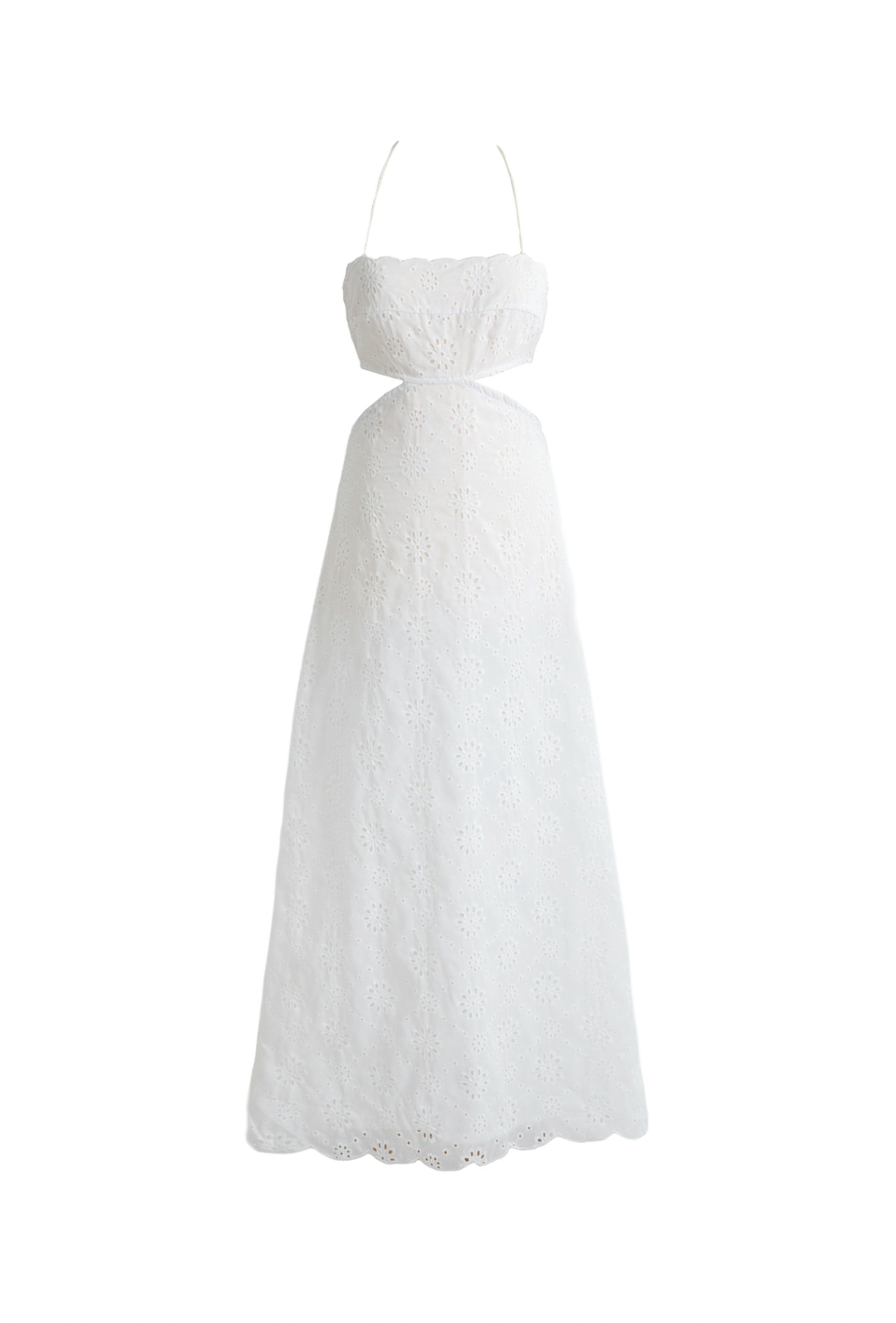 White Embroidered Cut-Out Midi Dress