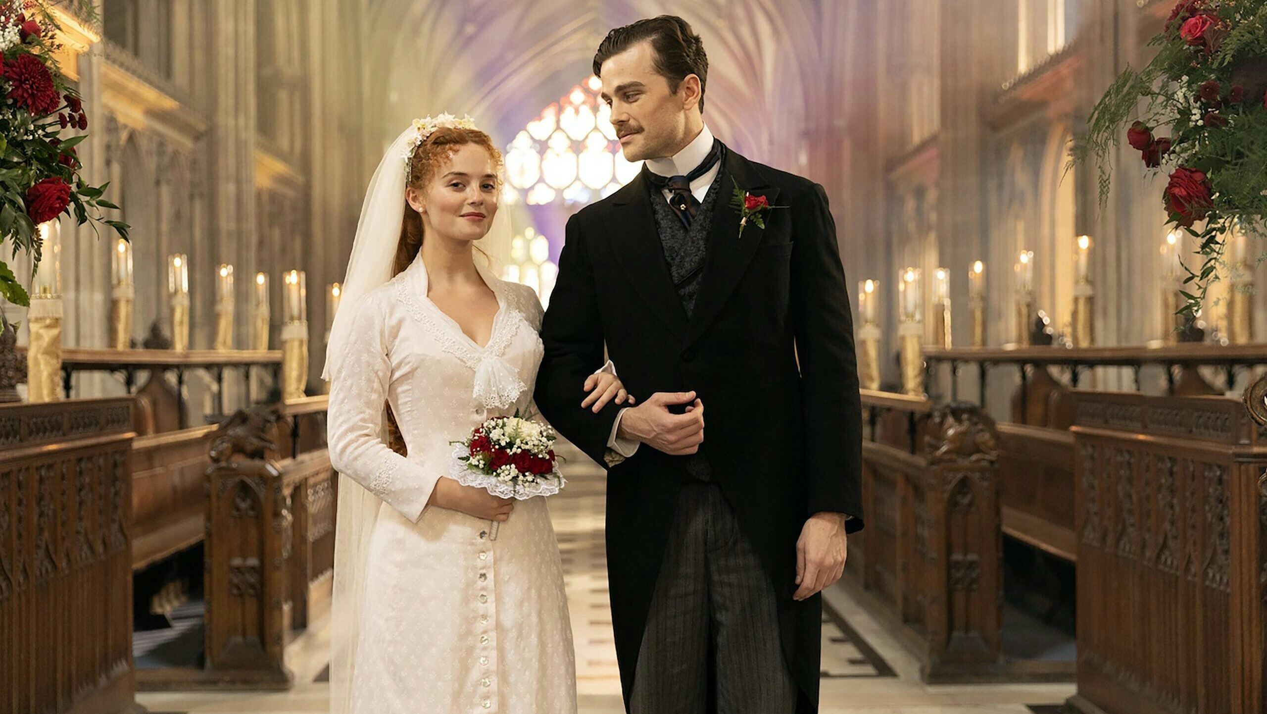 Irene (Millie Gibson) and Soames (Joshua Orpin) in The Forsytes