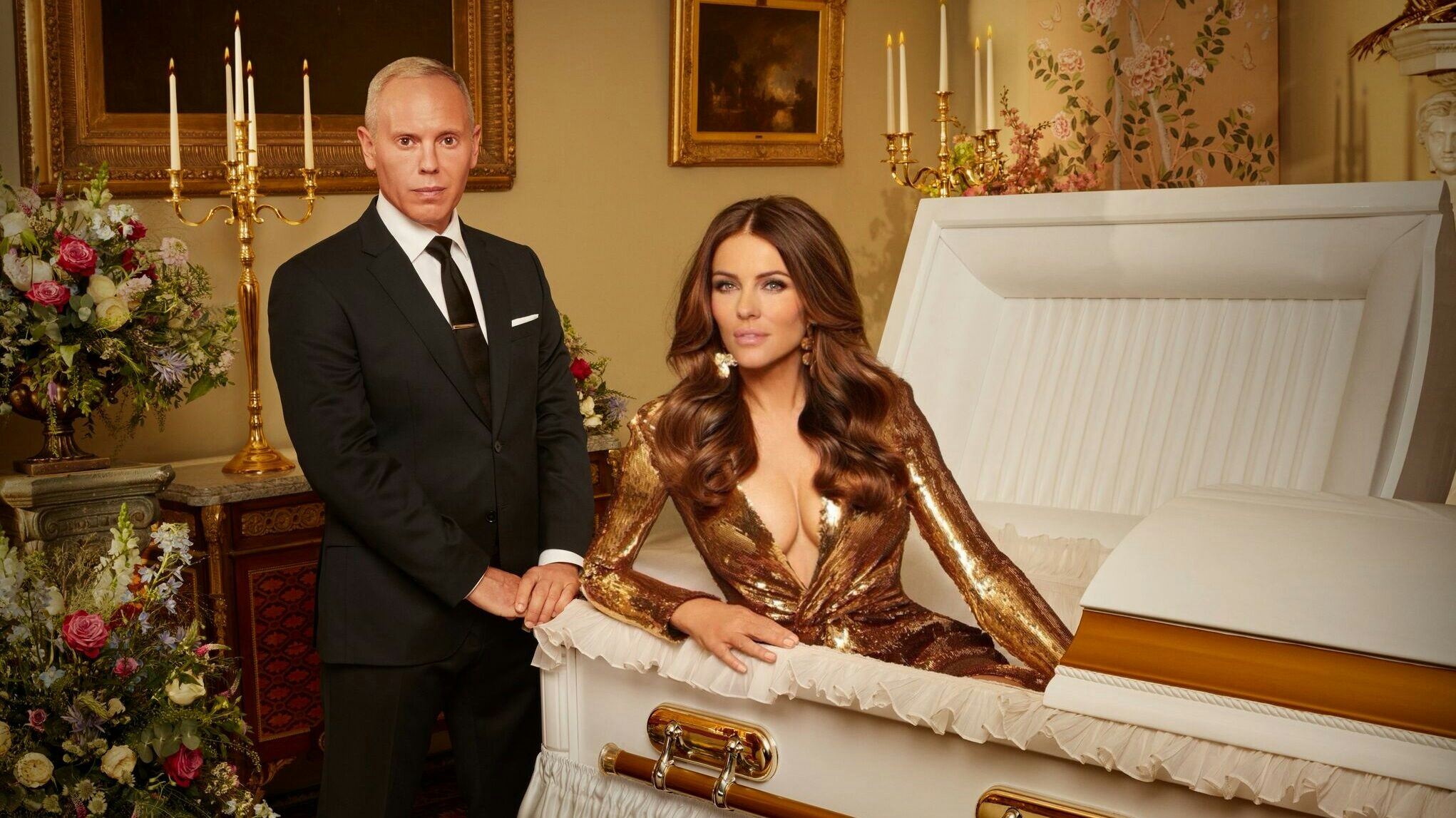 Rob Rinder and Elizabeth Hurley in The Inheritance