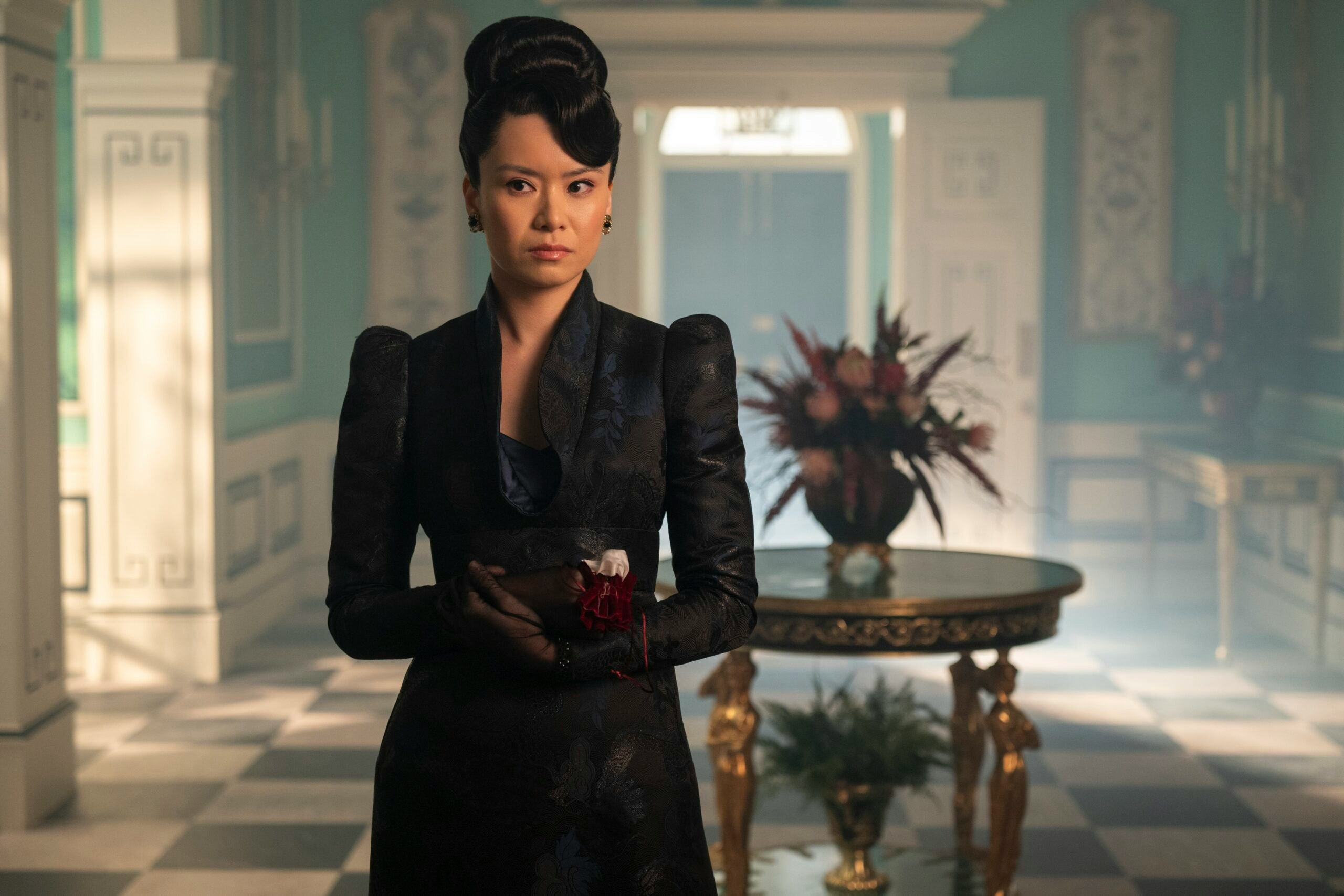 Katie Leung as Lady Araminta Gun in Bridgerton.