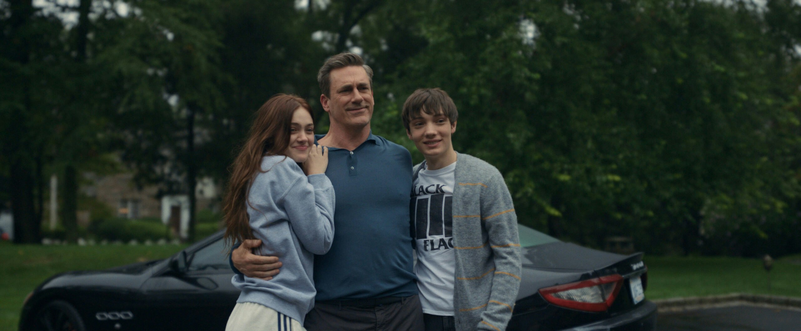 Isabel Gravitt as Tori Cooper, Jon Hamm as Andrew ‘Coop’ Cooper, Donovan Colan as Hunter Cooper in Your Friends & Neighbors