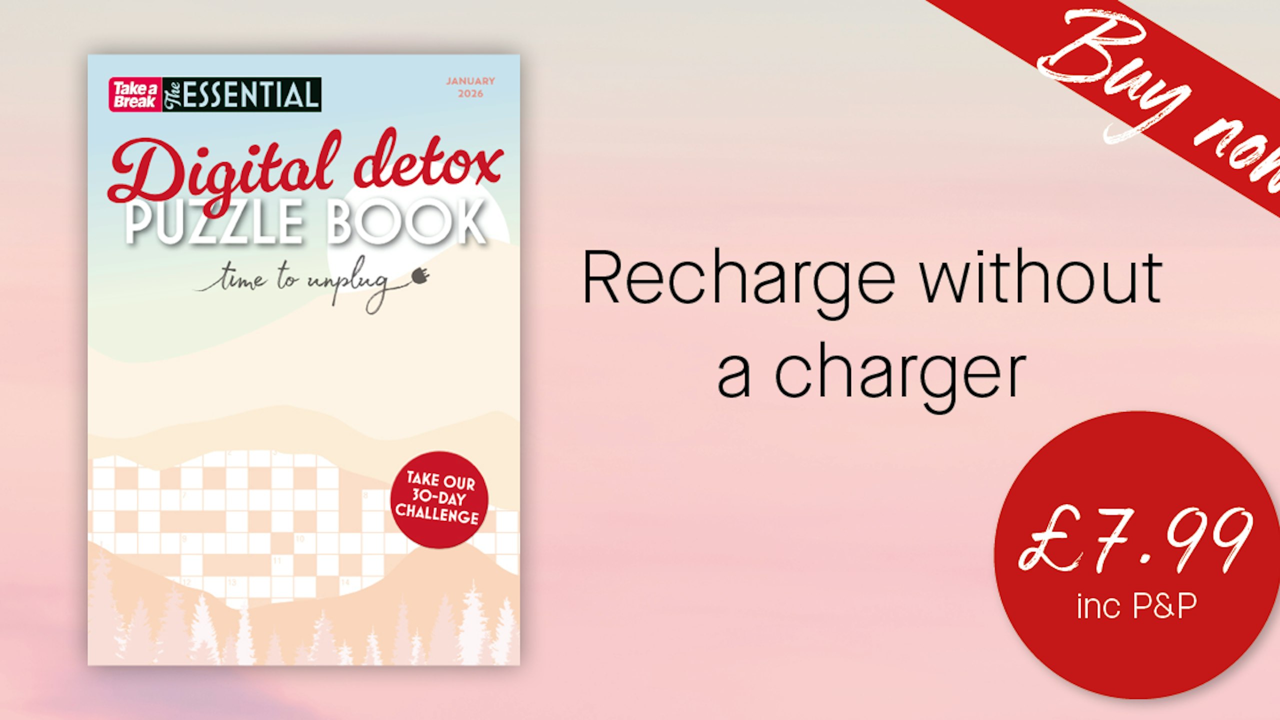 Recharge without a charger with our Essential Digital Detox puzzle book!